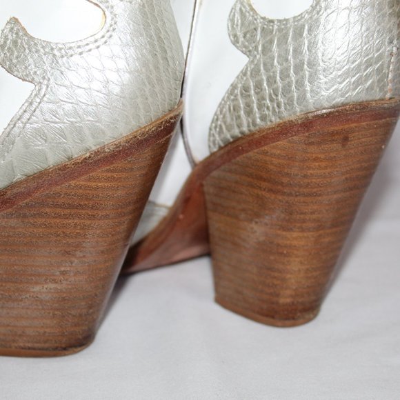 Para Raio White Silver Leather Pointed Toe Brazilian Cowgirl Boots Women's 10M - Picture 12 of 16